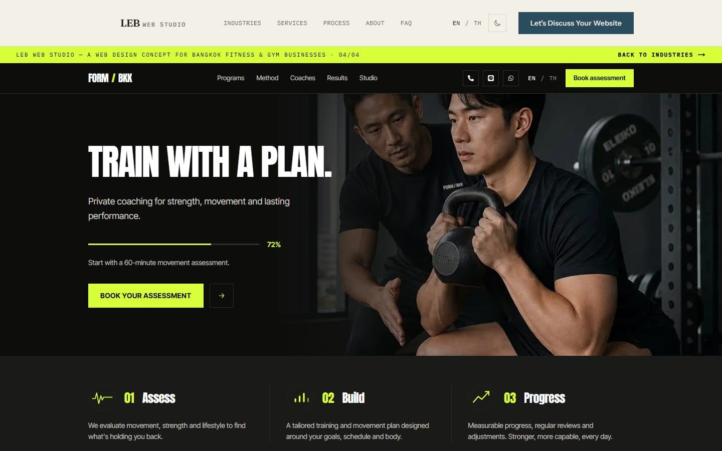 Homepage of FormBKK, a Bangkok fitness studio website concept