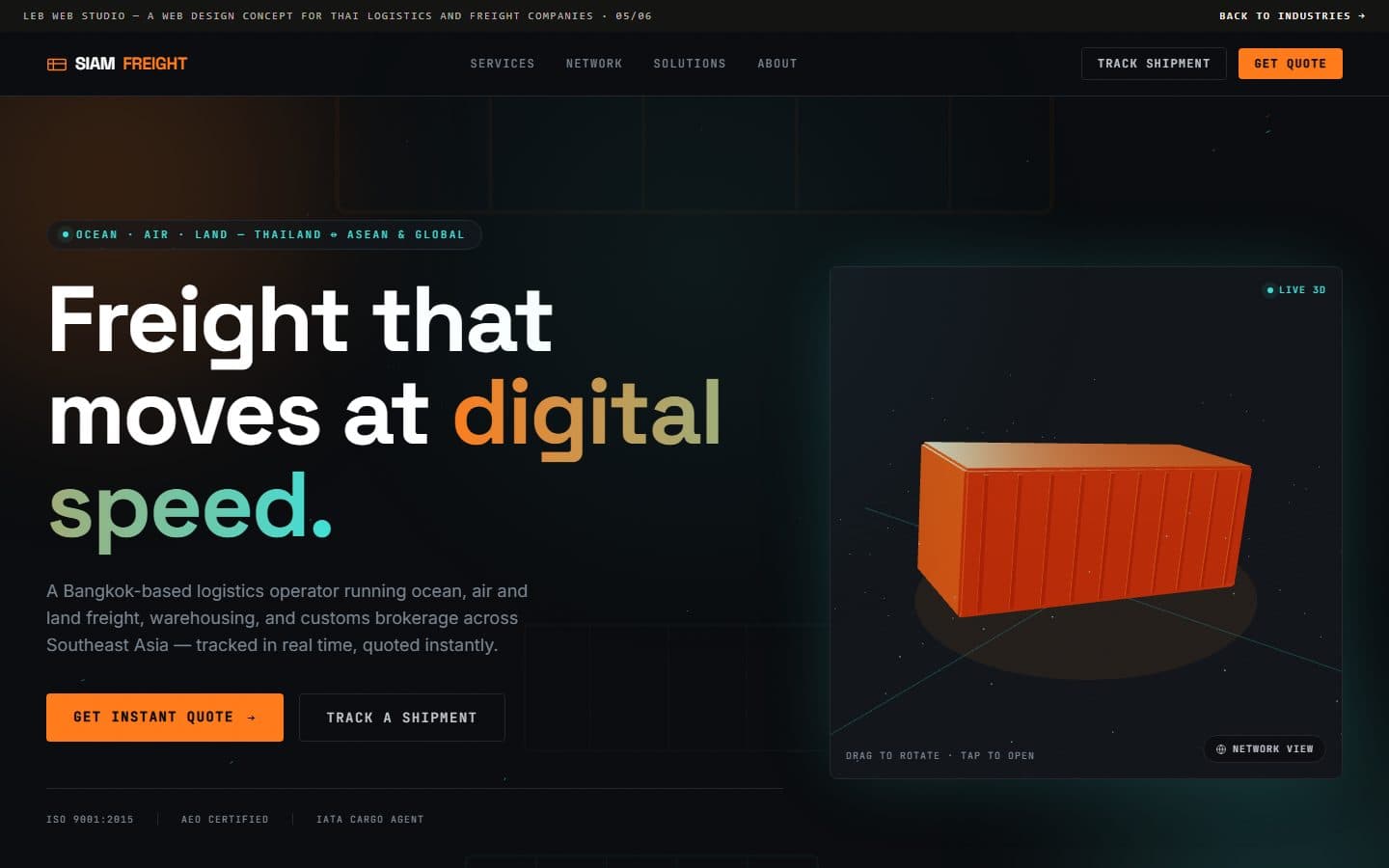 Homepage of Thai Logistics, a freight terminal website concept